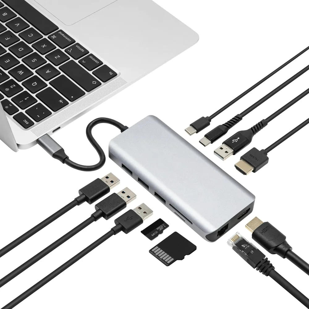Plexgear USB-C-multiadapter med 12 anslutningar, exakt produktvariant