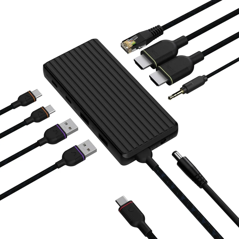 Unisynk USB-C-dockningsstation 9 portar för dubbla 4K-skärmar, exakt produktvariant